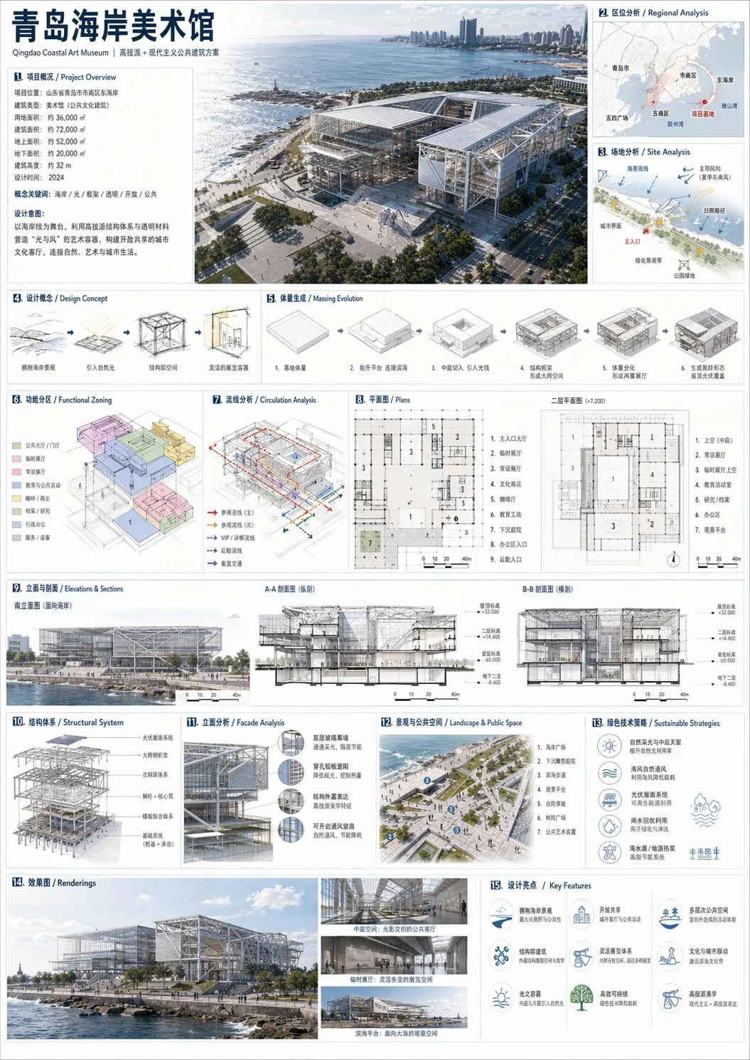 青岛海边美术馆公共建筑 A1 展板图